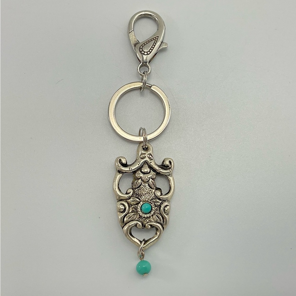 BoHo Western Keychain, Faux Turquoise & Antique Silver, Purse Charm, Key Ring - Picture 8 of 8